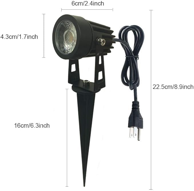 Pack of 2 Outdoor LED Landscape Lights Waterproof Spotlight with Spike Stand and Plug for Driveway Outdoor Lawn Lighting Flood Garden Yard (5W Mini Cool White)
