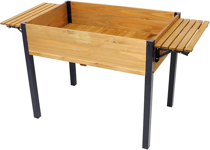Raised Garden Bed Metal Leg Wood Planter Boxes with Folding Storage Shelf Elevated Planter Box for Growing Fresh Herbs Vegetables Flowers Great for Outdoor Patio Deck Balcony (Brown 52.7)