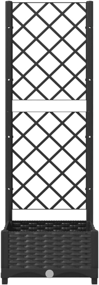 vidaXL Garden Planter with Trellis – Black 15.7x15.7x47.8 – Weather- PP for Outdoor Use in Garden Balcony Terrace