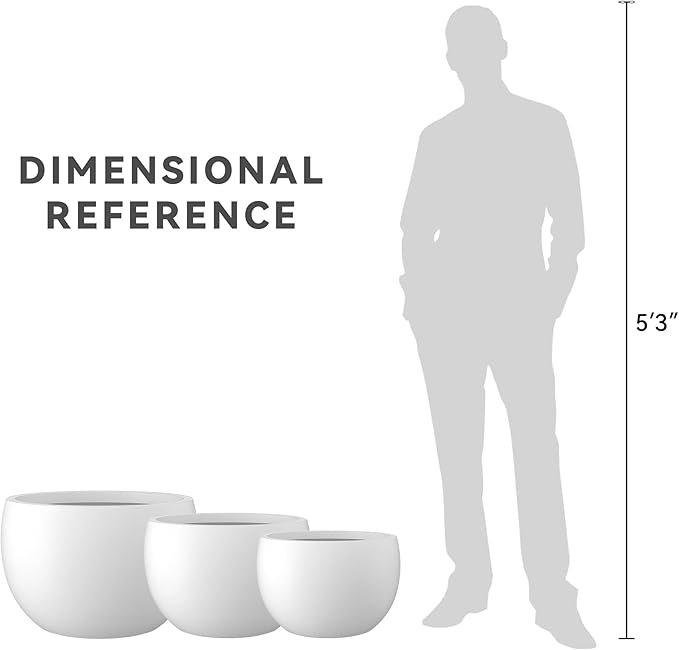 Kante 19.915.711.8 Dia Round Concrete Planter Set of 3 Outdoor/Indoor Large Bowl Plant Pots with Drainage Hole and Rubber Plug for Garden Patio Balcony Home Pure White