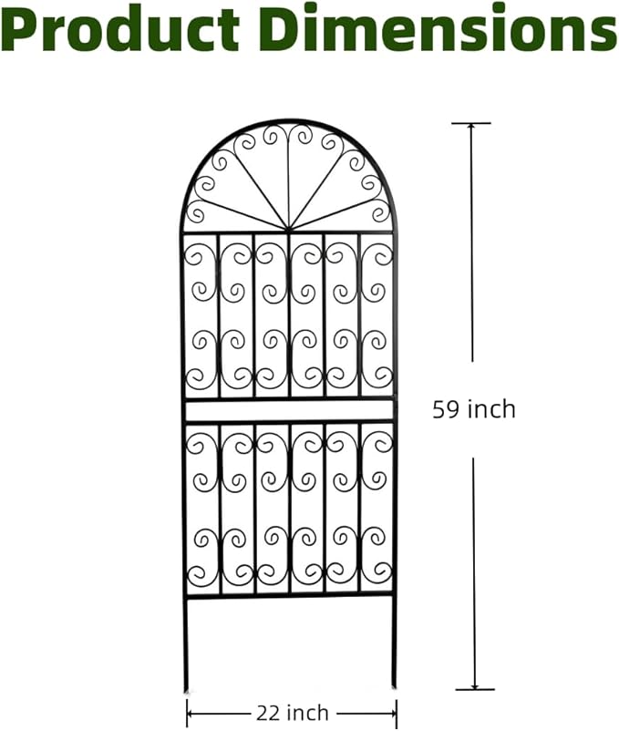 SCENDOR 59 H x 22 W Arched Metal Garden Trellis with Scrollwork Rustproof Iron Plant Support for Climbing Roses Clematis &amp Vines Decorative Garden Screen for Lawn &amp Backyard 1 Pack
