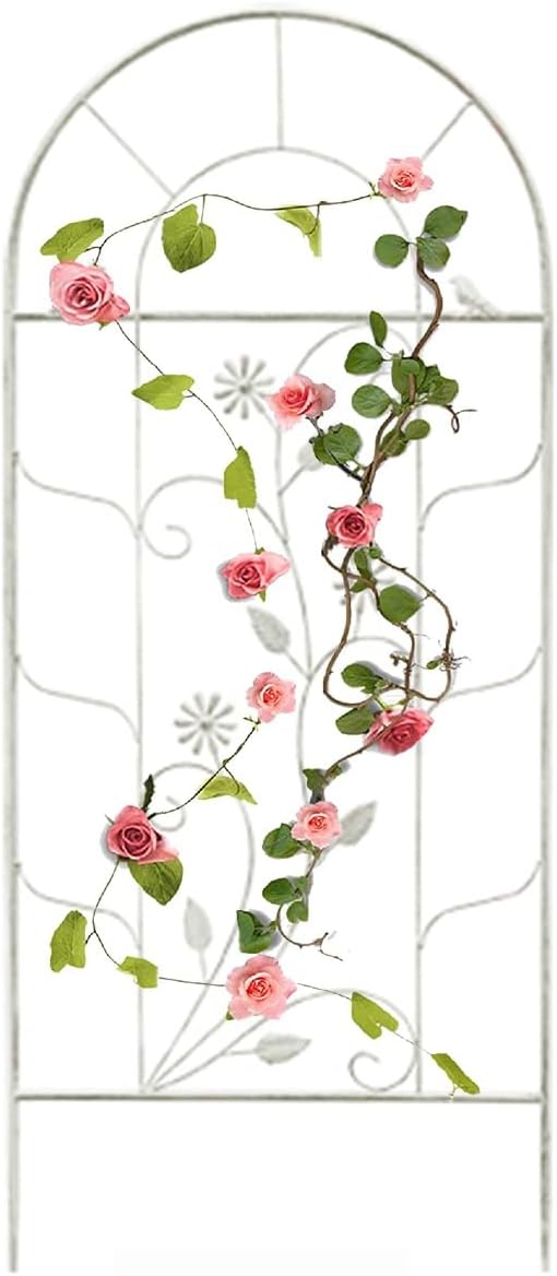 Upgraded Metal Garden Trellis for Climbing Plants Outdoor Plant Trellis Frame for Potted Plants Plant Support Screen Trellis for Flowers Vine Vegetable Indoor Outdoor(Color:WhiteSize:123*50CM/48.4*