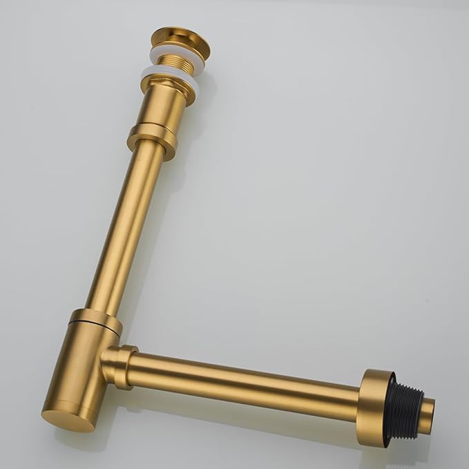 RANDOM Brass P Trap with Bathroom Sink Stopper Kit Without OverflowChampagne Bronze U-Shape 1-1/4 inch Sink Trap with 11.6″ Slip Joint Extension TubeAdjustable Height Sink Drain Bottle P-Trap Kit