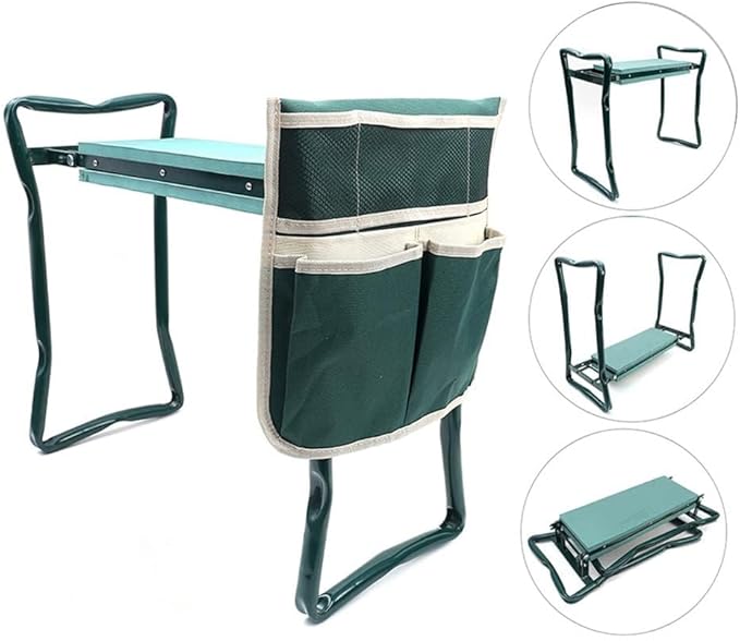 Garden Kneeler Seat Garden Stools Foldable Stool with Tool Bag Pouch EVA Foam Pad Capacity-Protects Your Knees for Gardening(Large-23.6 x 10.6 x 19.3) Tool kit（wh000005）