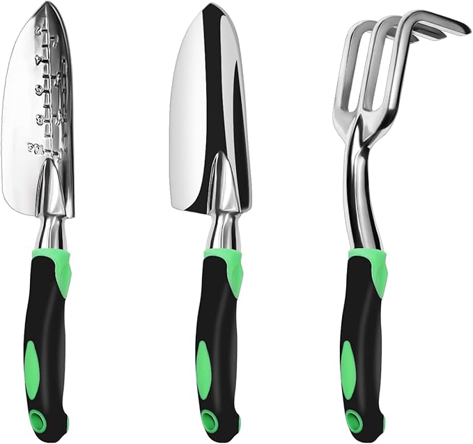 Garden Tool Set 3 Pack Heavy Duty Gardening Kit and Forged Adze Pick