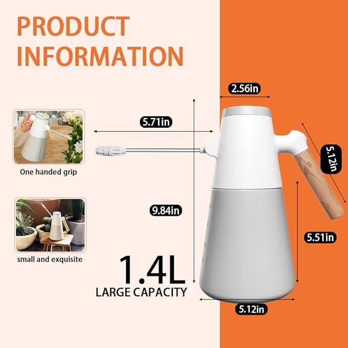 Electric Plant Mister with 180° Adjustable Long Nozzle 2 Spray Modes Battery Operated Garden Sprayer for Indoor Outdoor Plants – Minimalist White Design with Wood Grain Handle