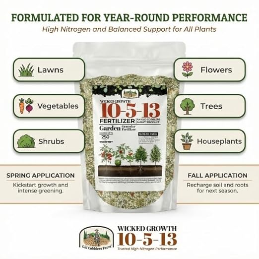 Old Cobblers Farm™ 10-5-13 Fertilizer - High Nitrogen-Phosphate (5 lbs | 10 lbs | 15 lbs | 20 lbs) (20 lbs)