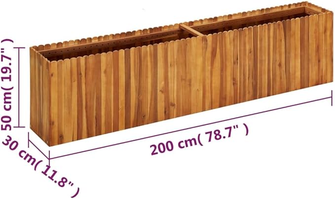 Solid Acacia Wood Garden Raised Bed Planter Box for Vegetables Grass Lawn Yard 78.7x11.8x19.7-386