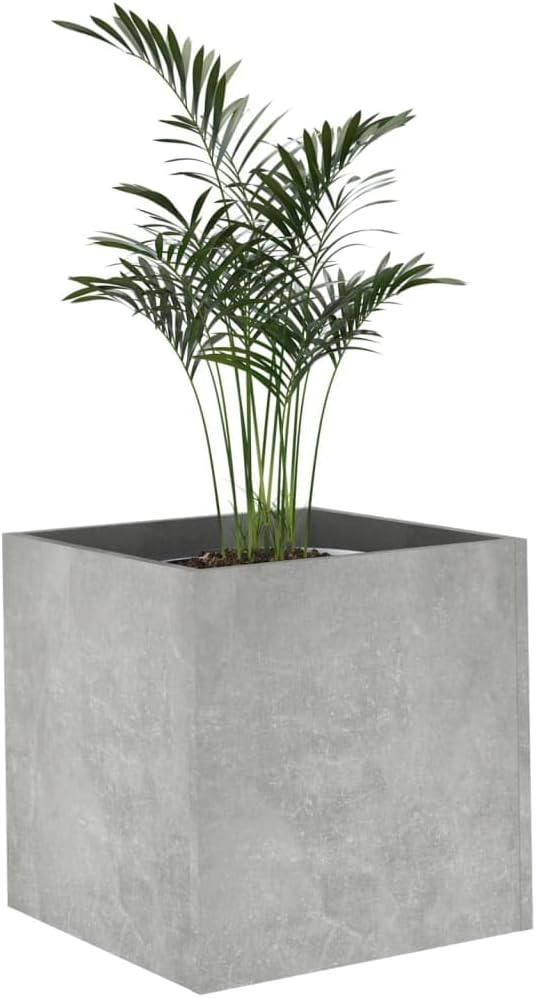 Concrete Grey Square Planter Box 15.7x15.7x15.7 in Modern Raised Indoor Garden Bed in Engineered Wood Large 17 Gal Raised Planter for Living Room Bedroom Office