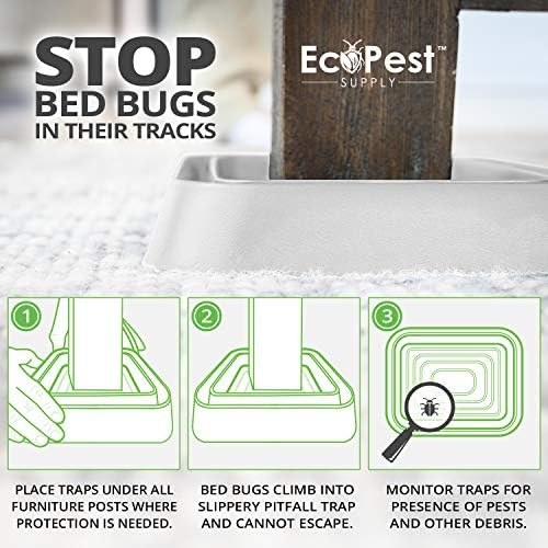 Bed Bug Interceptors – 4 Pack | Bed Bug Blocker (XL) Interceptor Traps (White) | Extra Large Insect Trap Monitor and Detector for Bed Legs