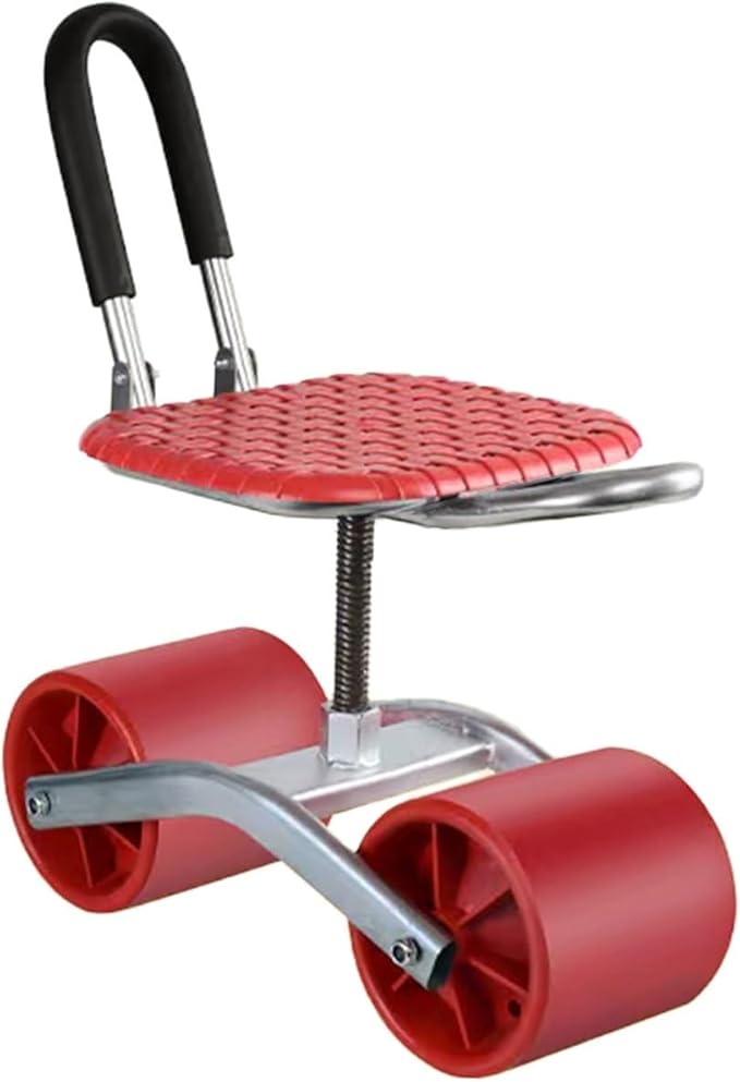 Garden Stool with Wheels20-33cm Adjustable HeightFoldable Backrest Gardening Seat Bearing 150kgfor Orchards Farms(Red)
