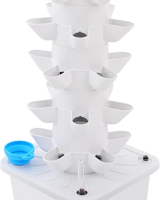 Plants Hydroponic Tower 7 Tiers 35 Holes Hydroponics Growing System Tower Vertical Hydroponic Tower Gardyn Hydroponic System for Herbs Vegetables Fruits Peppers Strawberries (White)