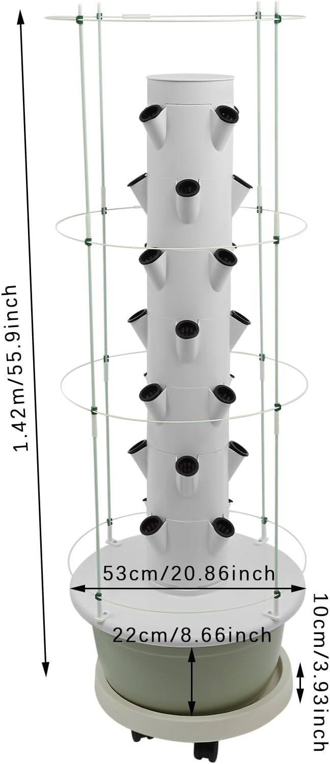 Hydroponic Growing System 28-Plant Vegetable Planter Tower Climbing Trellis Outdoor Indoor Garden Vertical Planter Germination Kit with Water Pump Intelligent Water Circulation &amp Timer Function