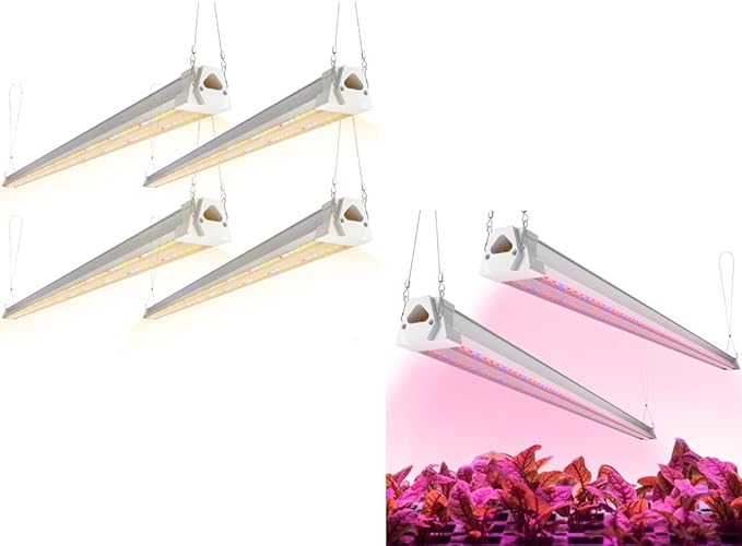 FREELICHT 6 Pack 4FT LED Grow Light 40W (250W Equivalent) Sunlike Full Spectrum+Red Blue (660nm+460nm) Spectrum Integrated Plant Light for Hydroponic Seeding Veg Flower Plug-in with On/Off Switch