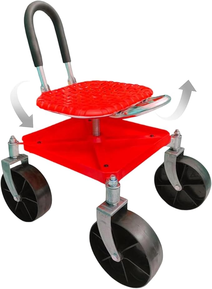 Wheeled CartGarden Stool with WheelsGarden Scooter Steering Handle and Tool TrayAdjustable Height for Pruning