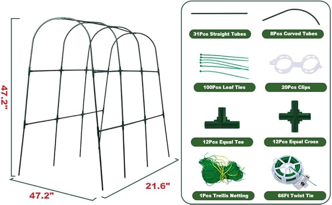 U-Shape Cucumber Trellis for Raised Beds - 47.2”x47.2”x21.6” Green Metal Arch Trellis Rust-Resistant Garden Plant Support for Climbing Vegetables Vines Flowers - Heavy Duty &amp Easy to Assemble