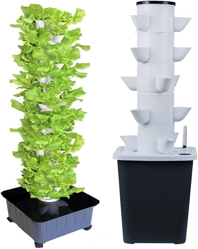 Hydroponics Growing System15/20/25/30 Pods Hydroponics Tower Garden Hydroponic Growing Sys for Fruits and Vegetables Aeroponics Growing Kit with Hydrating Pump Net Pots 20hol