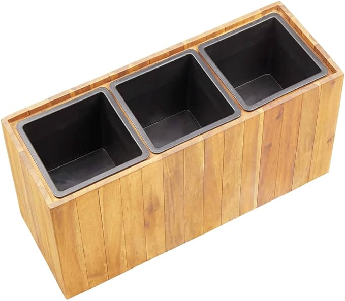 Outdoor Wooden Garden Raised Bed with 3 Pots Raised Garden Bed Flower or Vegetable Planter Box for Garden Yard Wood Box for Planting 26.2x9.8x13.8 Solid Acacia Wood