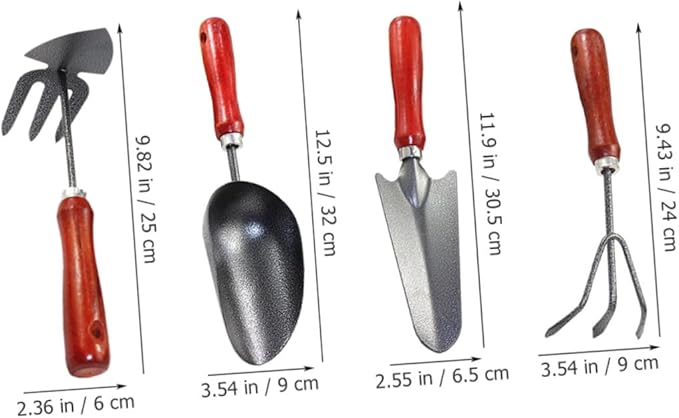 Beaupretty Garden Tool Set 4pcs Mini Hand Trowel Spade Rake with Ergonomic Handles for Planting and Digging in Pots and Gardens