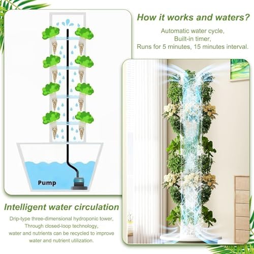 Hydroponics Growing Tower System 5/7/9 Layer Indoor/Outdoor Planter with 4 LED Grow Lights for Fruits &amp Vegetables Efficient Hydroponic Garden Solution