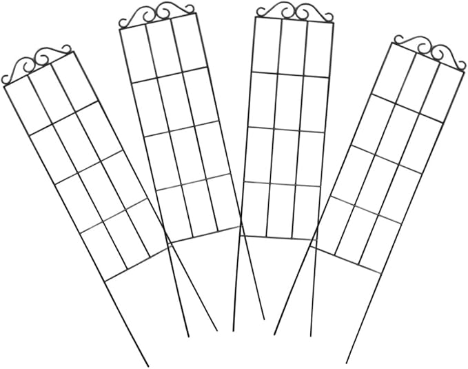 4pcs Metal Garden Trellis Plant Holder for Climbing Plants Indoor Outdoor 50x15cm Black Frame for Flower Pots and Vines
