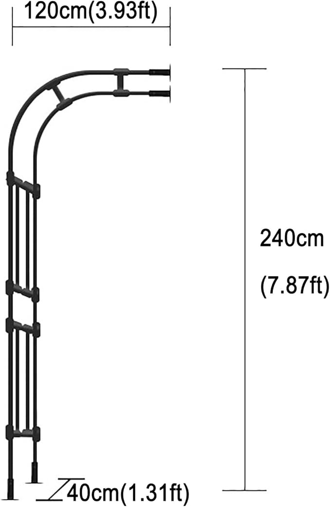 Garden Arch Arbor Trellis for Climbing Plants Outdoor Half Sided Arch Against The Wall Garden Arch Trellis Garden Trellises for Patio Lawn Backyard Black 1.96/2.95/3.93/4.92/5.9/7.21/7.87ft(120CM(