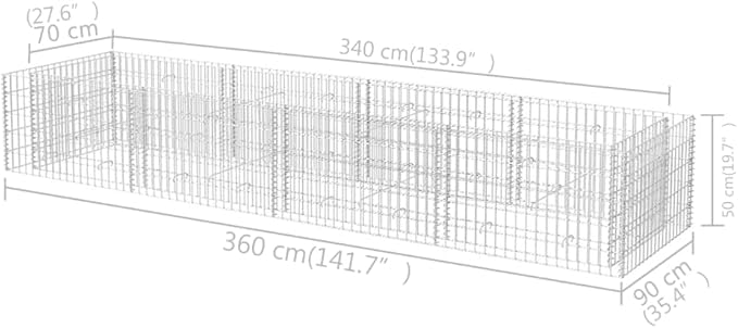 Galvanized Steel Gabion Raised Bed Gabion Wall Garden Stone Cages Basket for Outdoor Landscape Lawn Vegetable Flower 141.7x35.4x19.7 -AA