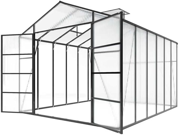 104in High 10x12FT Greenhouse for Outdoors Polycarbonate Greenhouses with Stronger Wind Protection and Roof Vent Walk-in Large Aluminum Winter-Proof Sunroom Black