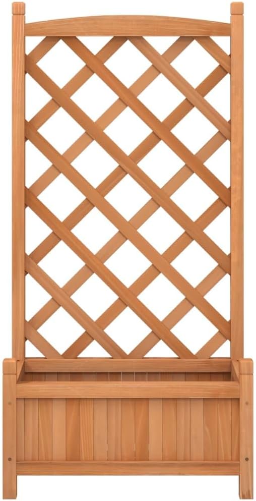 Solid Wood Planter with Trellis Wooden Raised Garden Bed with Trellis Wood Planter Box for Climbing Plants to Grow Vegetables Herbs and Flowers Brown 21.7x11.8x43.3
