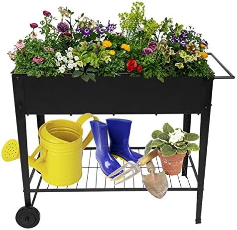 Mobile Metal Raised Garden Bed Cart on WheelsElevated Tall Planter Box for Outdoor Indoors House Patio Backyard Vegetables Flower Herb Patio Grow (Black)