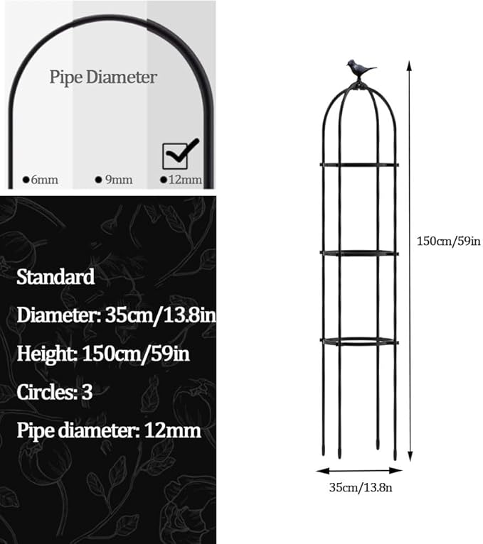 Metal Garden Plant Obelisk Garden Trellis for Climbing Plants 8.3x47in 9.8x74.8in 12.2x63in 13.8x59in Weather-Resistant Potted Plant Support Roses Vines Support Rack ( Color : White  Size : 35x150cm(