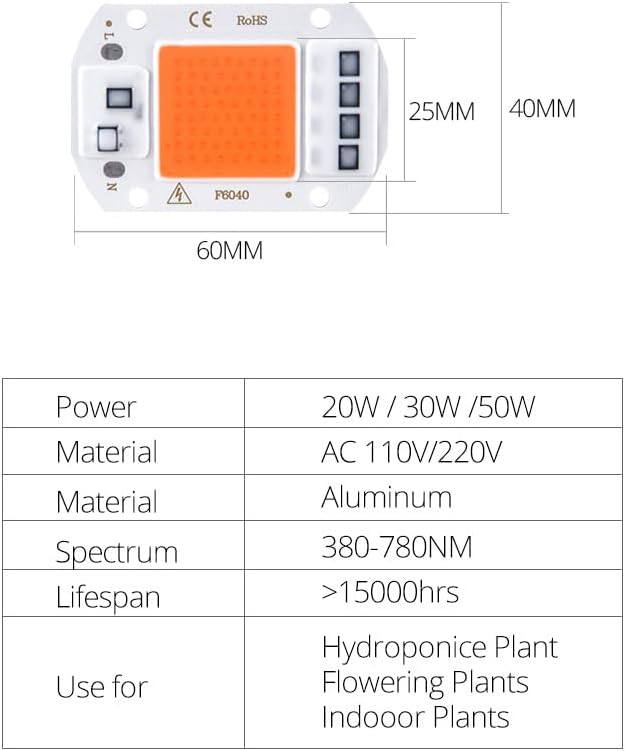Indoor Lighting Pack of 20 LED Plant Grow Light Chips AC110V 20W/30W/50W Full Spectrum Plant Light(20W)