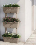 Stackable Garden Planter Set of 3 Taupe 39.4 Inch with Water Reservoir Weatherproof Material for Outdoor Raised Bed Flowers Vegetables Herbs