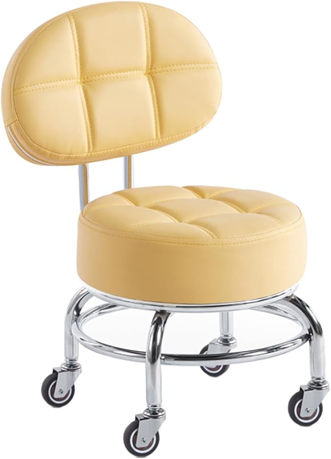Low Rolling Stool with Wheels360° Rotating Pulley Low Stool with BackrestFoot Stools with Universal Swivel Caster Wheels Leather Small Stools for GarageGardeningHomeYellow(