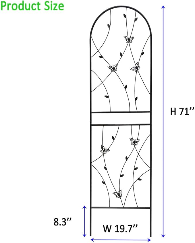 Sturdy Metal Garden Trellis for Climbing Plants – Rust-Resistant Outdoor Flower Support with Decorative Butterfly Design (2 Pack-H71'')