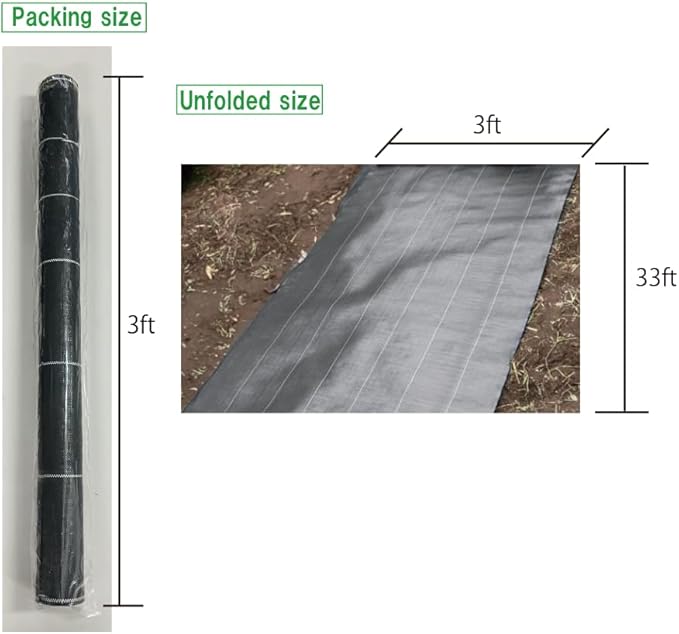 15Y Heavy-Duty Thick Weed Barrier Landscape Fabric – Polypropylene Black 3 ft × 32.8 ft (1 m × 10 m) – Heavyweight Weed Barrier Fabric Weed Tarp for Garden &amp Lawn Weed Control