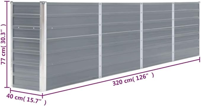 Galvanized Steel Garden Raised Bed Kit Outdoor Planter Raised Garden Boxes Metal Raised Garden Beds for Vegetables Herbs Flowers 126x15.7x30.3 Gray-1062