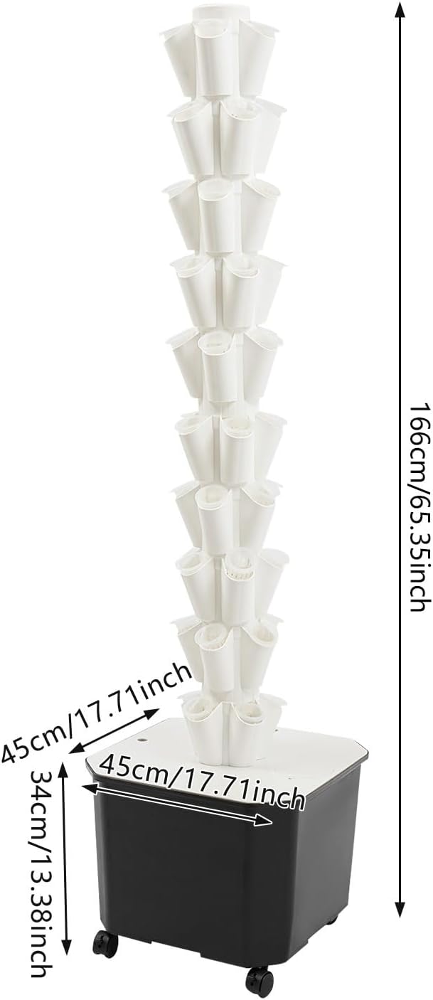 Hydroponics Tower | 10 Layer 50 Plants Indoor Vertical Tower System Kit | Vertical Hydroponic Grow Tower Aeroponic Tower for Herbs | with Pump and 11.89 GAL Water Tank | 4 Wheels | White