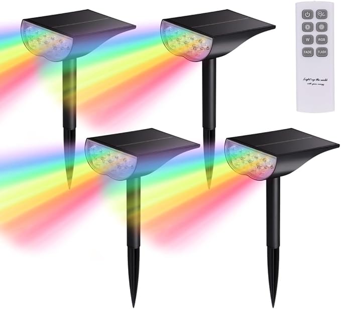 Set of 4 Solar Spotlights for Outdoor Gardens Color-Changing Led Lights with Remote Control Waterproof Landscape Lighting