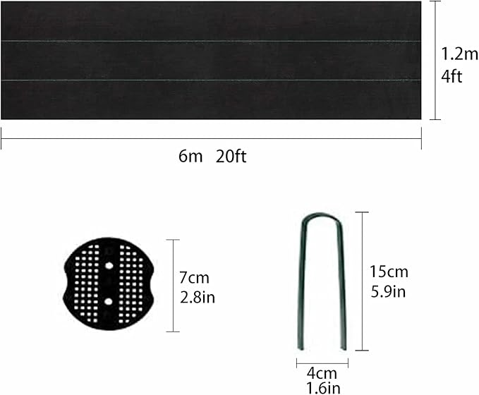 3.175oz 4x20 Feet Weed Barrier Landscape FabricHeavy Duty Weed Barrier Woven Weed Control Fabric Gardening Mat with 20Pcs Garden Sod Staples and Pads for Outdoor Garden Lawn Supplies