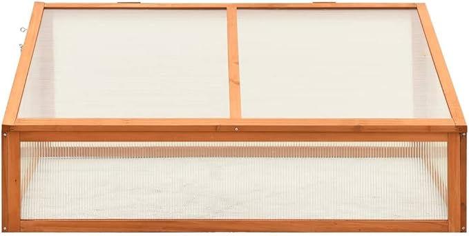 Wooden Garden GreenhouseWood Raised Plants Bed Raised Flower Planter Box Garden Wood Cold Frame Greenhouse Flower Planter Brown 39.4x25.6x15.7 Firwood-682