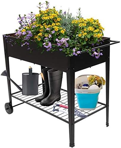 Mobile Metal Raised Garden Bed Cart on WheelsElevated Tall Planter Box for Outdoor Indoors House Patio Backyard Vegetables Flower Herb Patio Grow (Black)