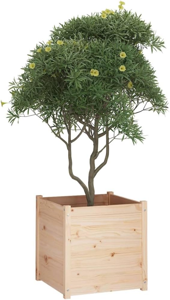 Garden Planter Set of 2 Pine Solid Wood Raised Garden Bed for Outdoor Plants 23.6 Inch Square Durable Planter Boxes for Patio Balcony Terrace