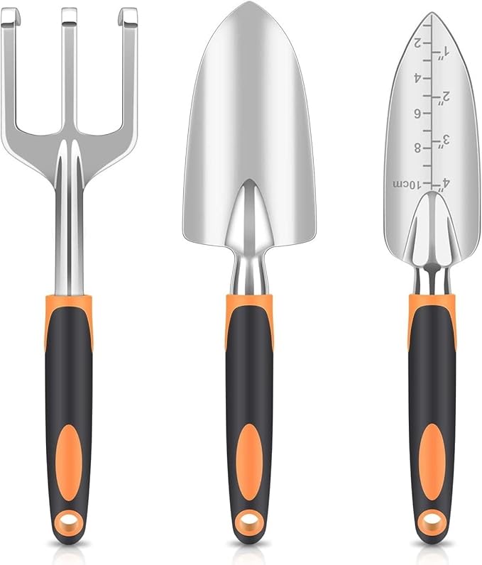 Garden Tool Set 8 Piece Gardening Tools Set with Non Slip Ergonomic Handle Heavy Duty Garden Tool Sets with Storage Bag for Outdoor Pruning(3pcs-Orange)