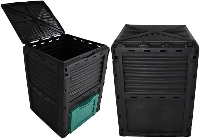 Easy Shopping® Garden Compost Bin 300L Outdoor Composting Container for Kitchen &amp Garden Waste Composter with Hinged Lid Durable &amp Waterproo Black and Green