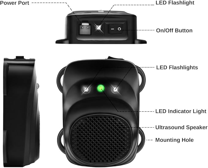 Car Rodent Repellent Ultrasonic Under Hood Animal Repeller Mouse and Rat Deterrent with LED Strobe – Engine Bay Pest Control Device for 12V 24V Vehicle Automobile Truck RV