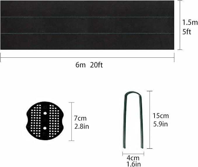 3.175oz 5x20 Feet Weed Barrier Landscape FabricHeavy Duty Weed Barrier Woven Weed Control Fabric Gardening Mat with 20Pcs Garden Sod Staples and Pads for Outdoor Garden Lawn Supplies