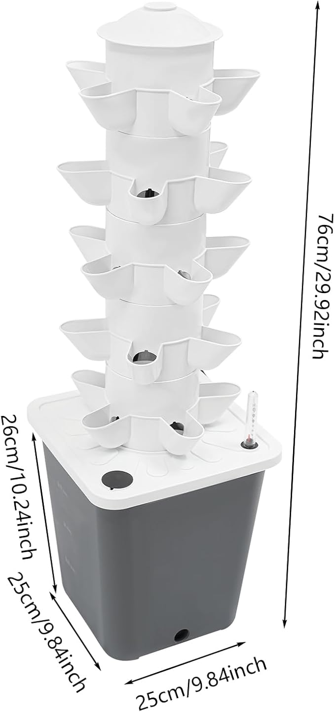 Hydroponic Growing System(No Seedlings Included) 25-Pod Hydroponic System12V 3W Outdoor Indoor Vertical Garden Home Gardening System for Indoor Herbs and Vegetables (Grey)