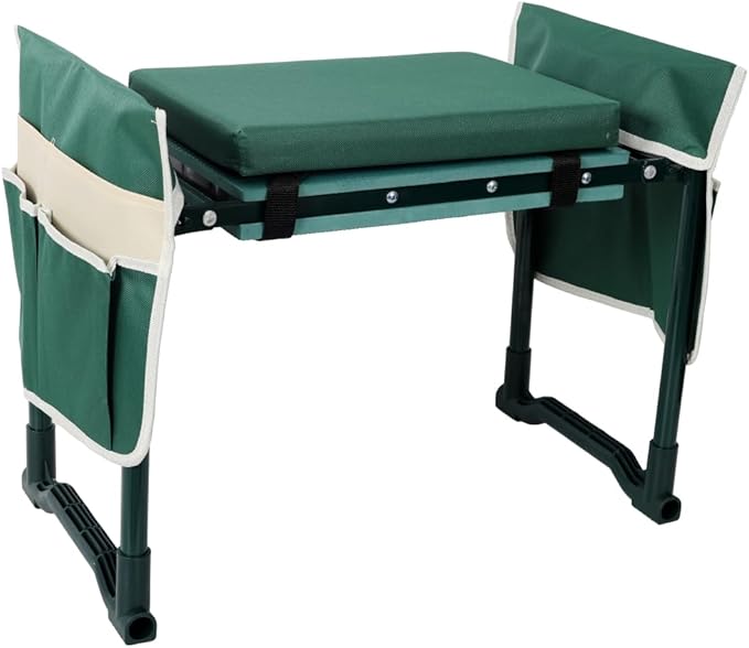 Garden Kneeler and Seat Bench with 2 Free Tool Pouch Foldable Stool EVA Foam Pad with an Extra Soft Wider Cushion and Large Tool Bag for Gardeninng Lovers