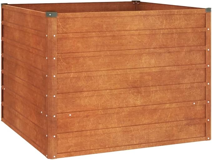 Large Corten Steel Garden Raised Bed Rustic &amp Modern Farmhouse Design Outdoor Planter Box Metal Raised Planter Bed for Vegetables Flowers 39.4x39.4x30.3 Brown-357
